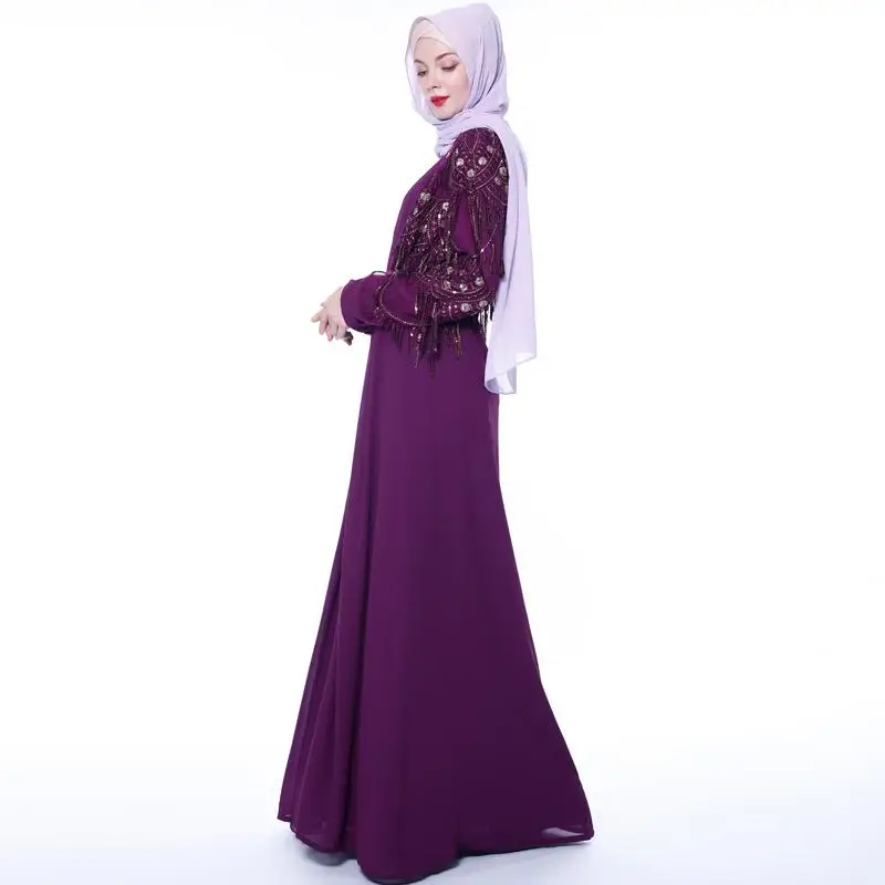 Дубай открытый кардиган «абайя» блесток кафтан кисточкой длинное мусульманское платье Макси женское платье халат ислам одежда кимоно