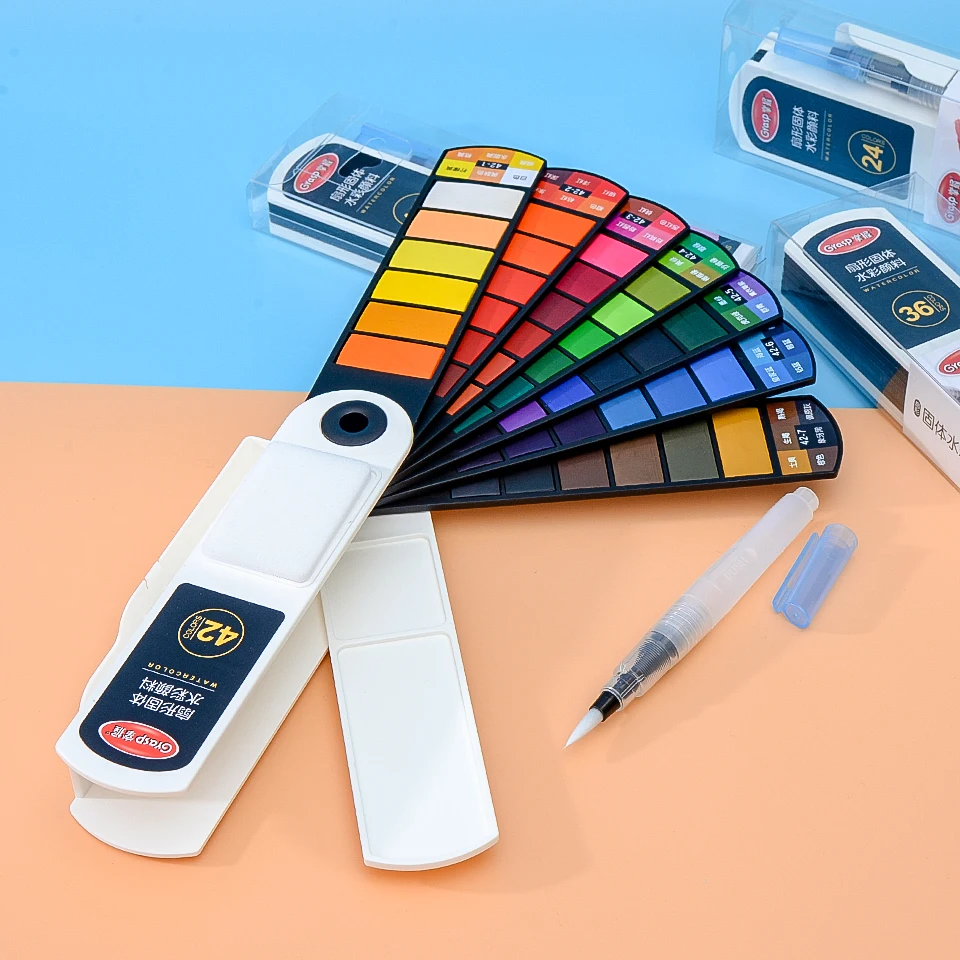 18/24/36/42 Colors Watercolor Paint Set With Water Brush Pen Palette Foldable Travel Solid Water Color Painting Art Supplies