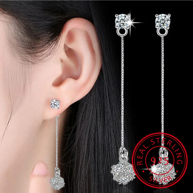 

Luxury 925 Sterling Silver Earrings Love Candy Zirconia Cube Tassel Long Earrings Ear Line Drop Earrings For Women S-E180