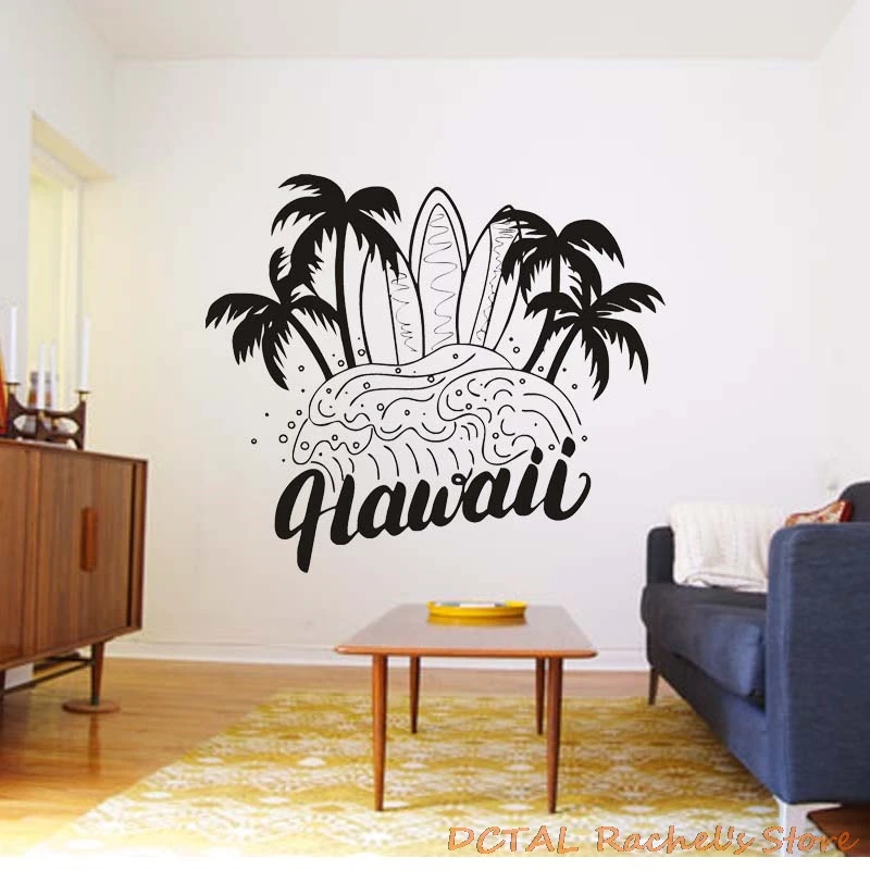 Hawaii Hand Lettering Surf Tropical Island Sticker Palm Silhouettes Home Decor Vinyl Decal Coconut Tree Living Room Bedroom | Дом и сад