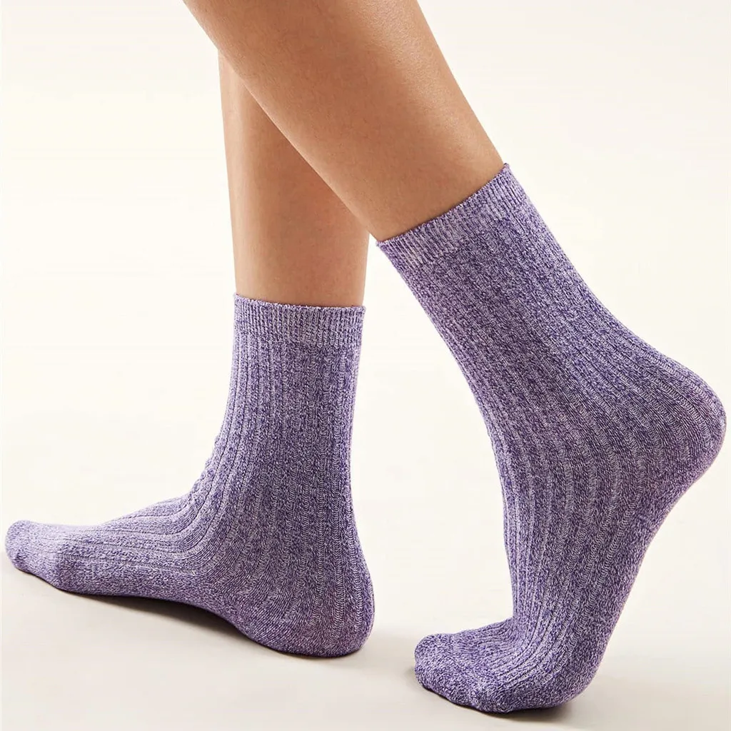 Зимние теплые женские милые Короткие Носки с рисунком фиолетовые хлопковые носки унисекс со снежинками для скейтборда удобные носки-тапочки calze# BE