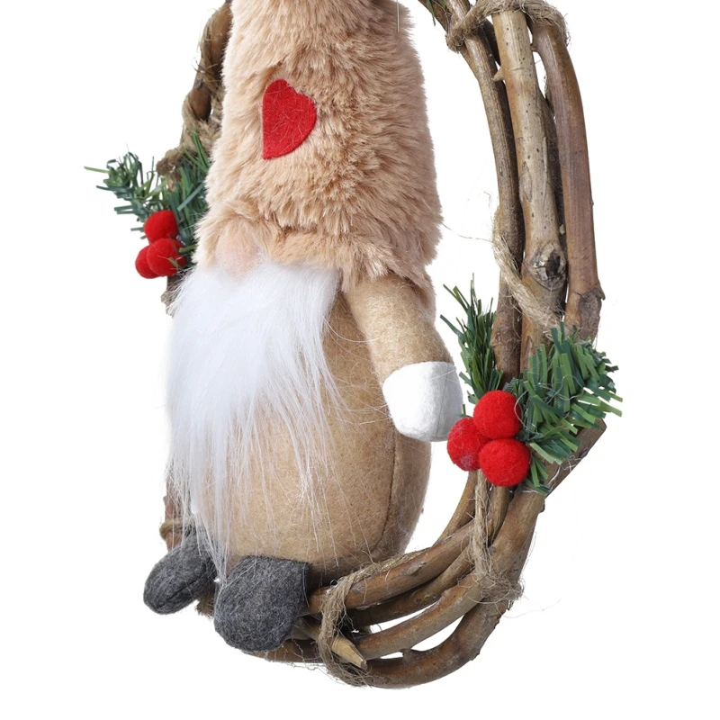 Plush Gnome Rattan Wreath Christmas Garlands With Swedish Santa Tomte Front Door Wreaths For Home Wall Window Hall Decor