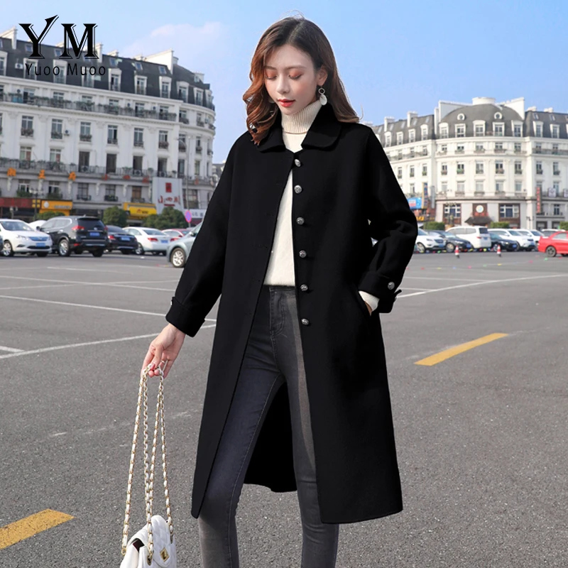 YuooMuoo корейское модное синее Женское пальто осень зима однобортное Женское шерстяное пальто модное дамское кашемировое пальто наряд