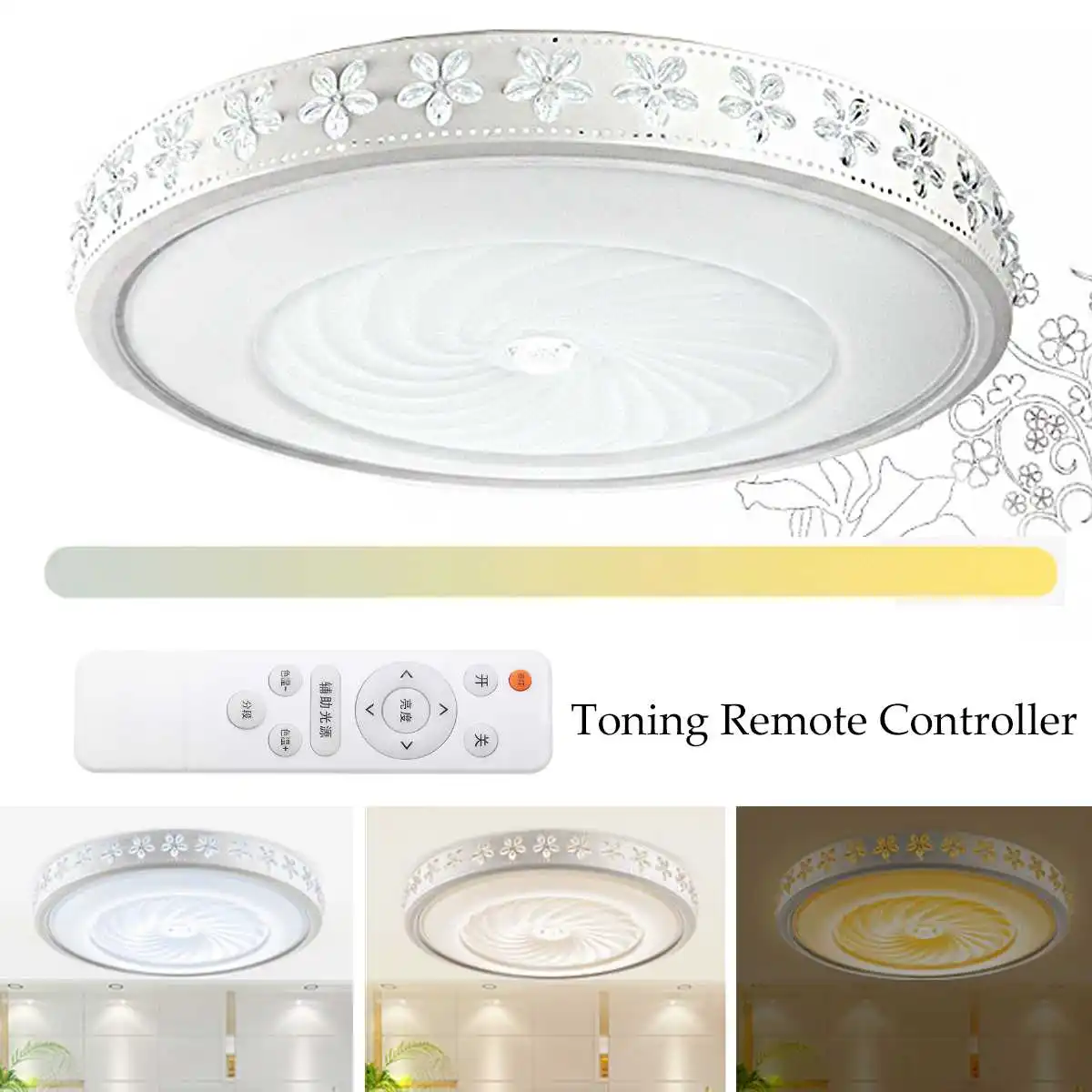 24W 3-color Dimmable светодиодный потолочный светильник акриловый светящийся светодиодный светильник с пультом дистанционного управления для гостиной спальни декоративный светильник
