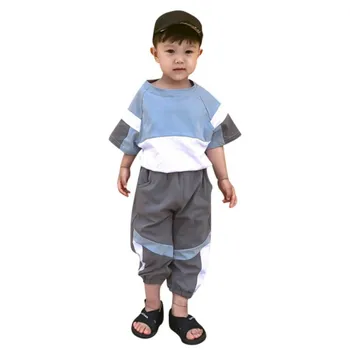

Summer Children Baby Boys Short Sleeve Patchwork Color T-shirt Blouse+Shorts Casual Outfits Sets