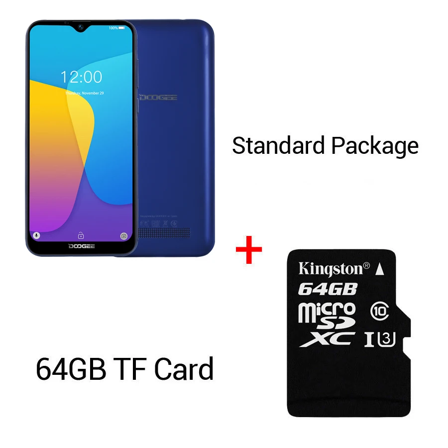 Смартфон DOOGEE X90, 6,1 дюймов, 19:9, дроп LTPS экран, смартфон, четыре ядра, 16 Гб ПЗУ, 3400 мАч, две sim-карты, 8 Мп+ 5 МП, WCDMA, Android Go - Цвет: Blue N 64GB Card