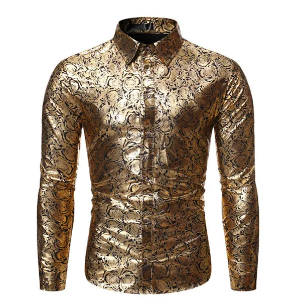 Модная мужская рубашка Camisa Masculina с цветочным принтом розы, новинка, брендовая приталенная Мужская рубашка с длинным рукавом, вечерние рубашки, рубашки для свадьбы - Цвет: black