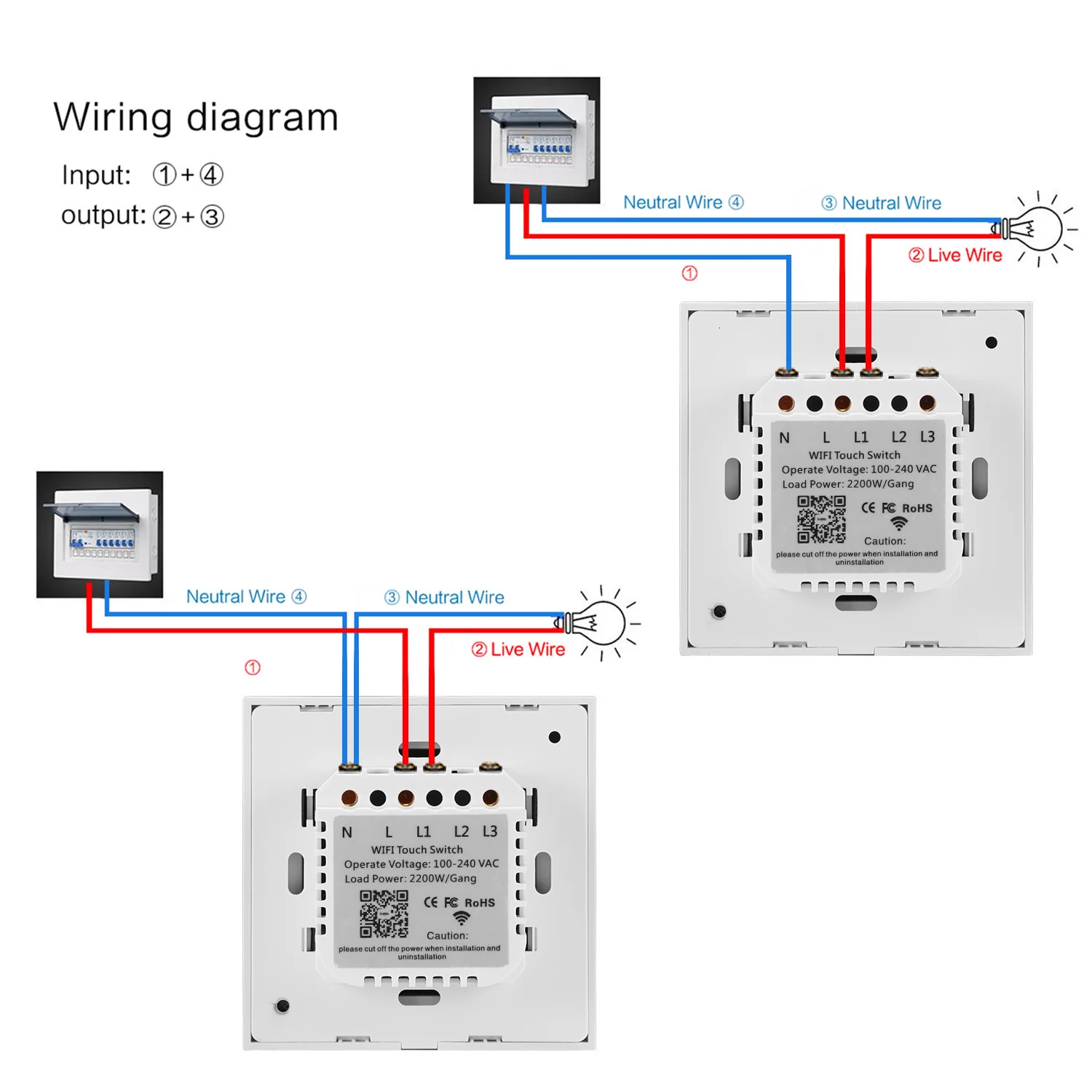 Умный выключатель с двойным управлением настенный сенсорный поддержкой Wi Fi и RF