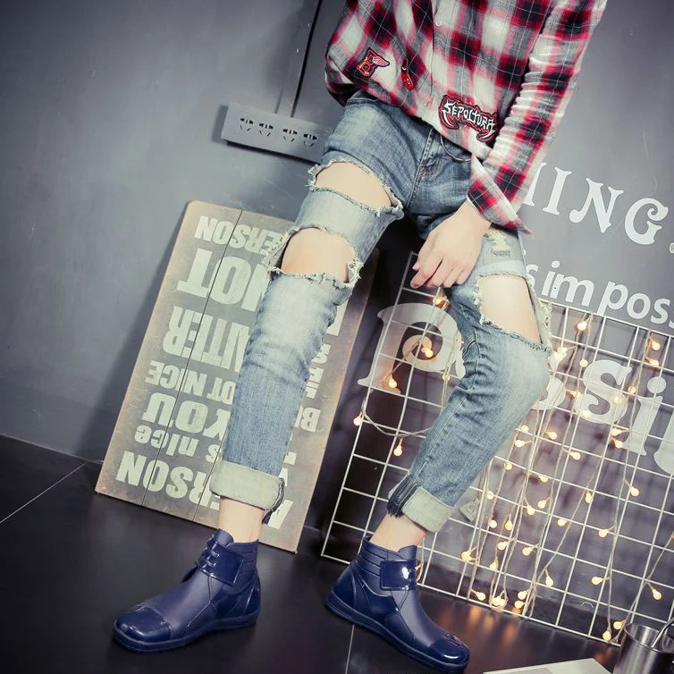 Tanie Kalosze męskie krótkie letnie męskie niskie góry kalosze modne pokrowiec na buty antypoślizgowe gumowe buty wodoodporne buty Outdoor Adult