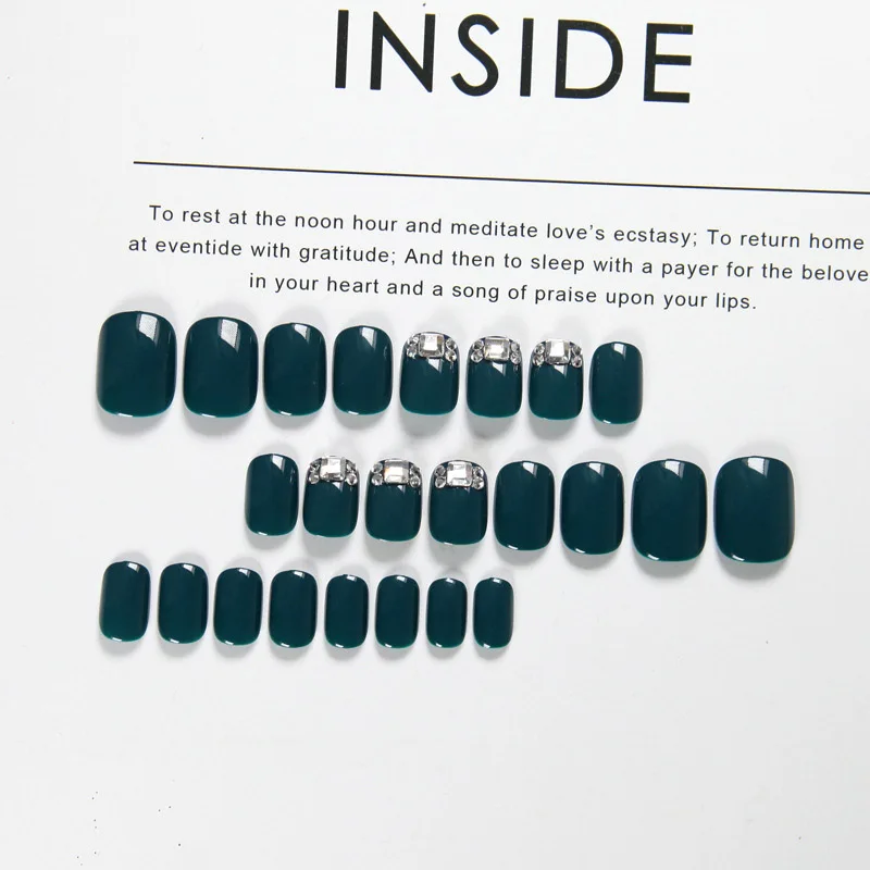 24 шт накладные ногти темно-синие накладные ногти полное покрытие Искусственный Полный Алмазный дизайн поддельные ногти короткий ноготь художественный наконечник с клеем