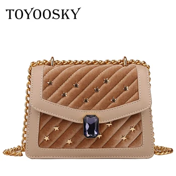 

TOYOOSKY Winter Autumn Luxury Messenger Bag Women Velvet Shoulder Bag Chain Flap Crossbody Bag For Female Velour Rivet Purse