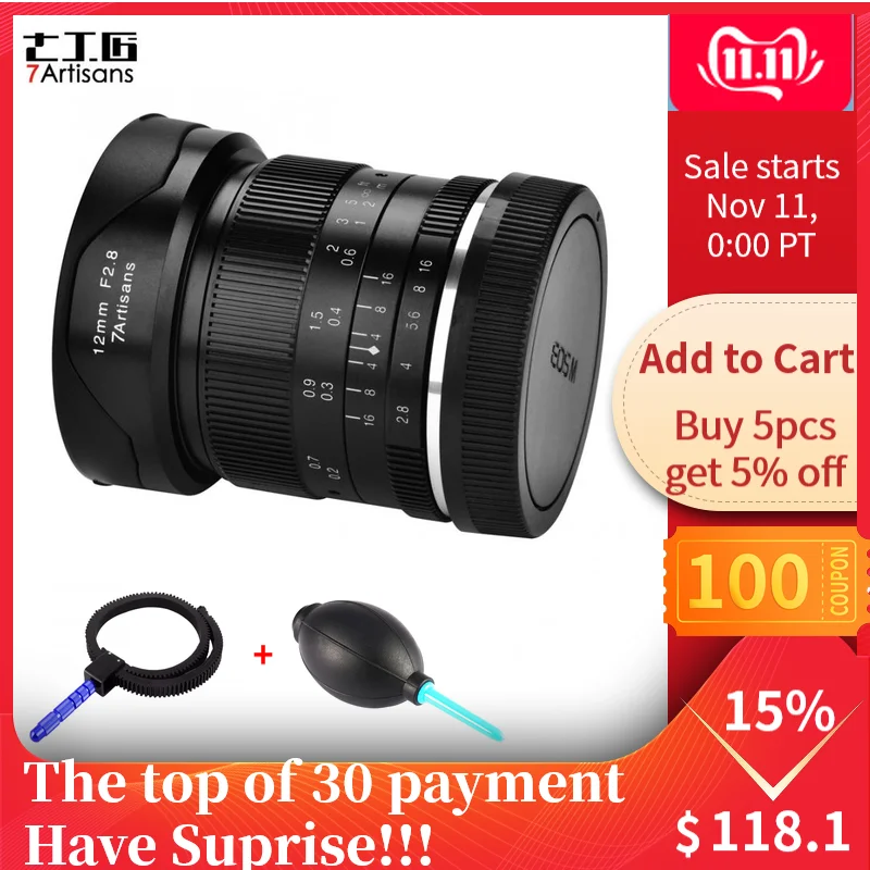 7 ремесленников 12 мм f2.8/7,5 мм f2.8 ручная фокусировка широкоугольный объектив для Canon sony Fujifilm M4/3 крепление цифровых беззеркальных камер
