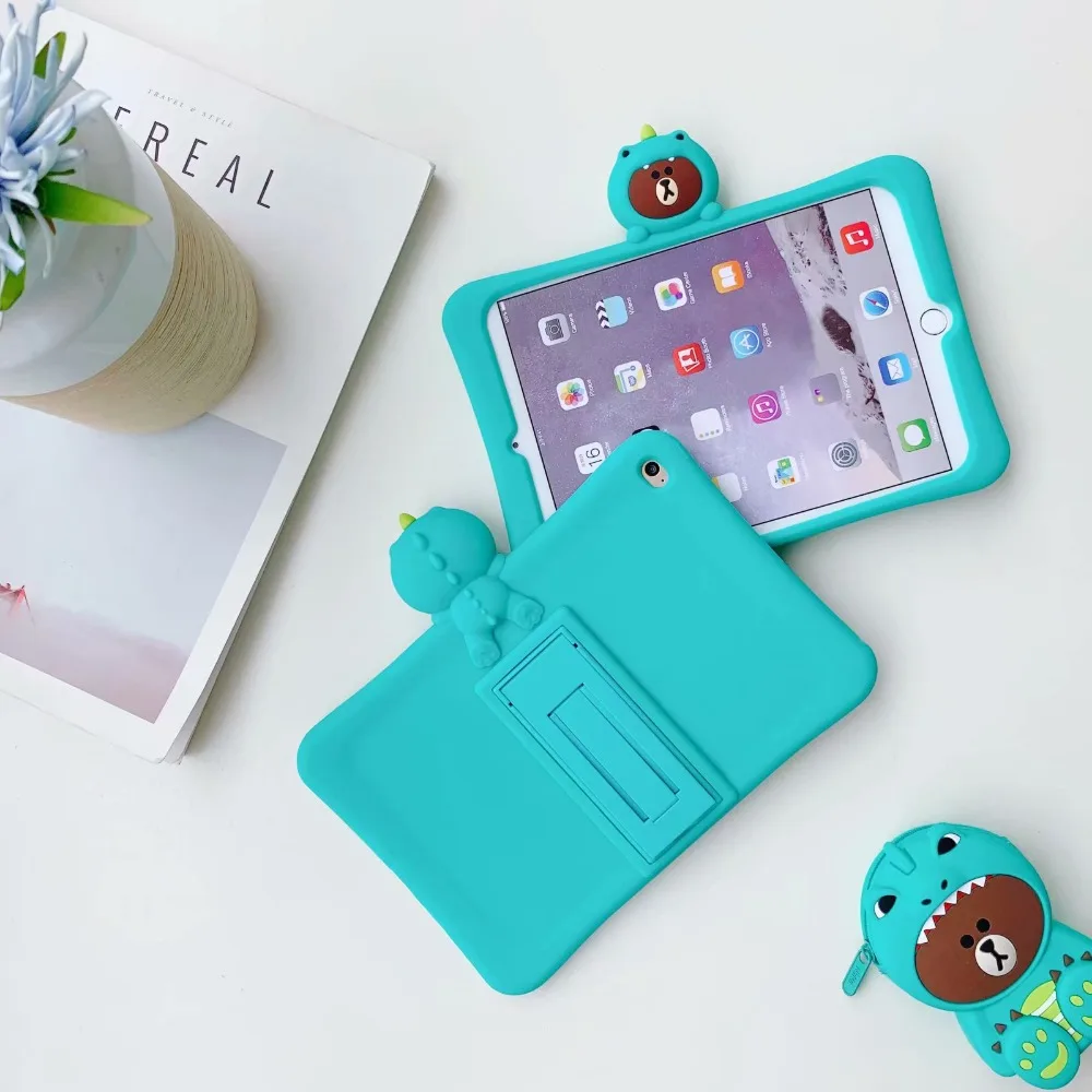 Kids Safe Non-toxic Soft Silicone Dinosaur Bear Pattern Cartoon Tablet Case for IPad Air 3 Pro 10.5" Stand Cover Coque+pen