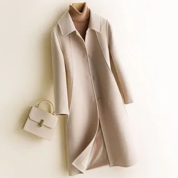

Winter Wool Coat and Jacket Women Plus Size Korean Long Jacket Warm Beige Elegant Wool Coat Cashmere Vintage Coat Cape Femme