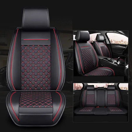 Передний+ задний) Роскошный кожаный чехол для сиденья автомобиля 4 сезона для toyota RAV4-2013 CH-R COROLLA E120 E130 автомобильный Стайлинг - Название цвета: Black Red Standard