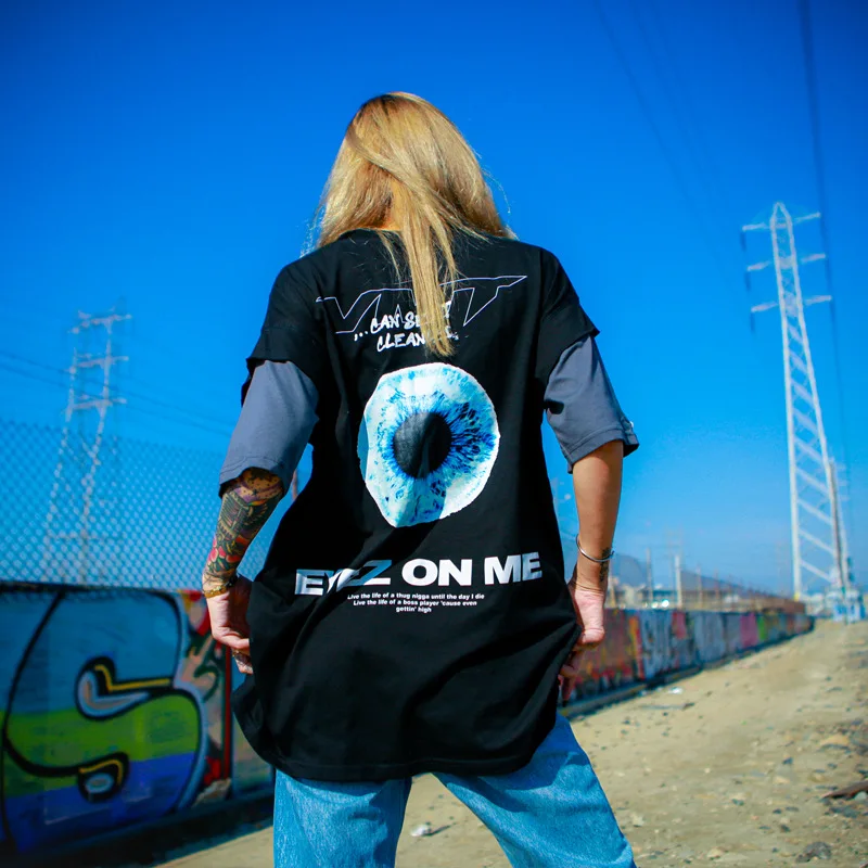 Новинка года, модная футболка с принтом «Eyez On Me Raven Fighter» Винтажная футболка в стиле панк топы в стиле хип-хоп для скейтборда, T-003