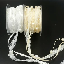 

5M Imitation Pearl Chain Lace White Beige Pearl Beaded Lace Tape Lace Ribbon Lace Fabric Collar Dress Sewing Headdress Materials