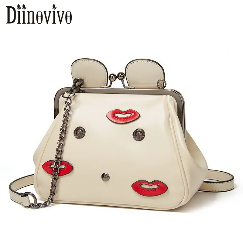 

DIINOVIVO Cute Shoulder Bag Women Rivet Design Shell Bags Handbag Female Red Lips Small Chain Crossbody Bags Lady Purse WHDV1531