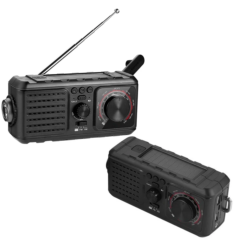 Погодная радио солнечная Кривошип для аварийной ситуации с AM/FM светодиодный фонарик лампа для чтения и 2000 мАч Внешний аккумулятор usb зарядка