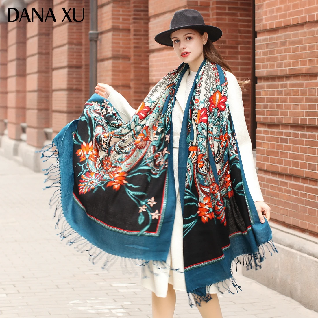 

DANA XU Bufanda Mujer Wool Poncho Head Women Lady Warm Shawl Stoles Bandana Scarf Hijab Luxury Brand Pashmina Winter 2021