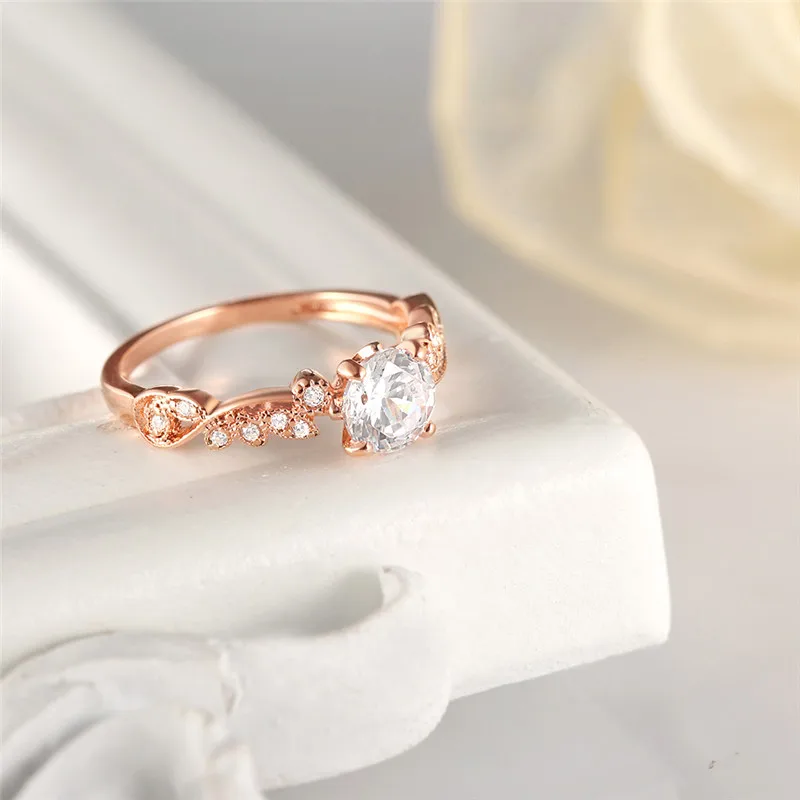 

2018 New Rose Gold Color Rings Fashion Retro Flower Cubic Zirconia Engagement Thin Ring Jewelry For Women Dropshipping Z35