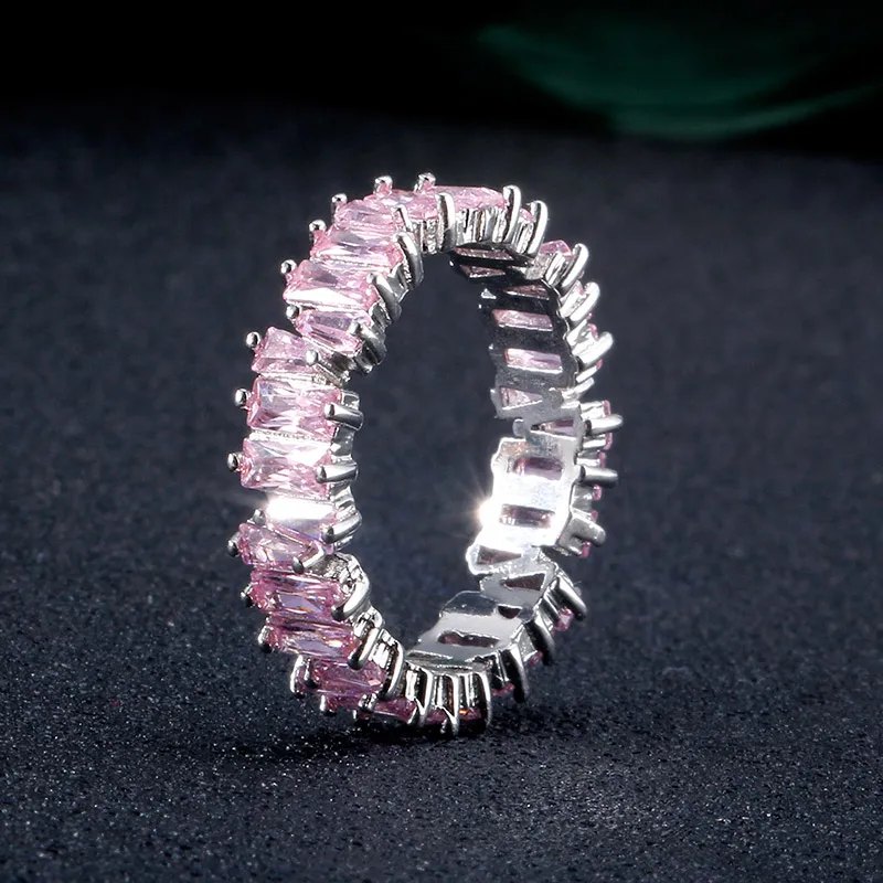 UILZ, новинка, модные, роскошные, очаровательные, AAA, багет, CZ, цирконий, кристалл, свадебные кольца на палец для женщин, вечерние ювелирные изделия, UR252 - Цвет основного камня: Pink
