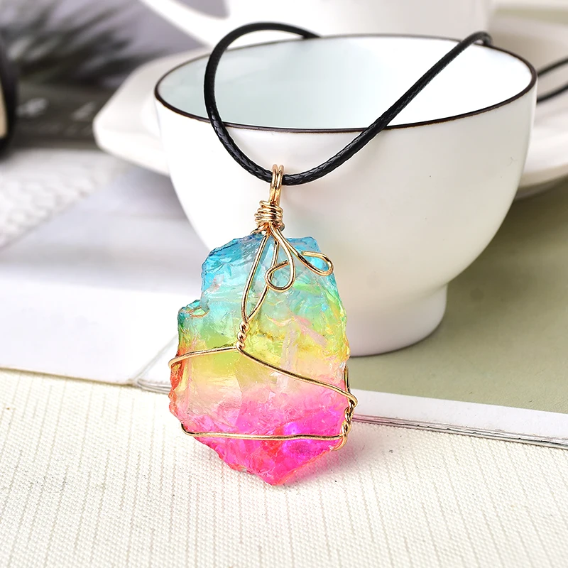 Natural Crystal Electroplate Pendant Rock Mineral Specimen Jewelry Reiki Healing Energy Stone For Unisex Charm Gift Souvenir