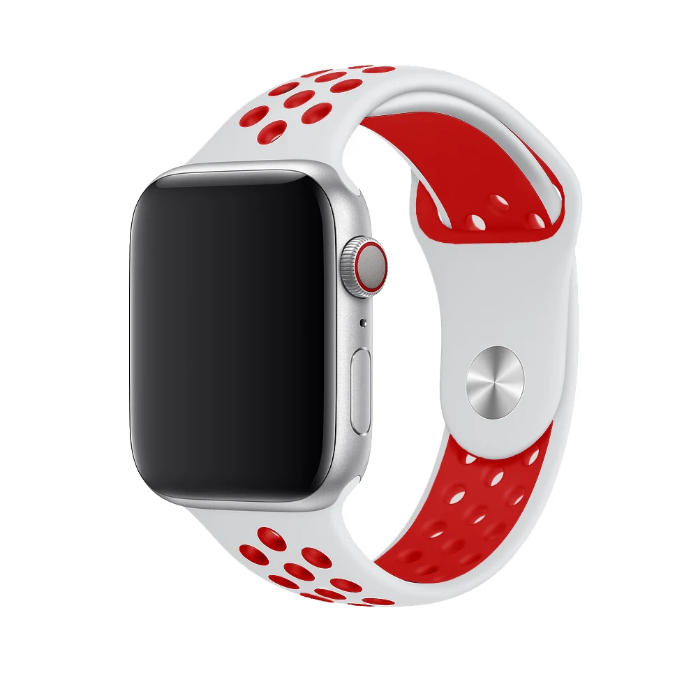 Спортивный ремешок для apple watch band 4 5 42 мм/38 мм iwatch band 44 мм/40 мм ремешок силиконовый браслет дышащий ремешок для часов серии 5 4 3 2 - Цвет ремешка: White Red