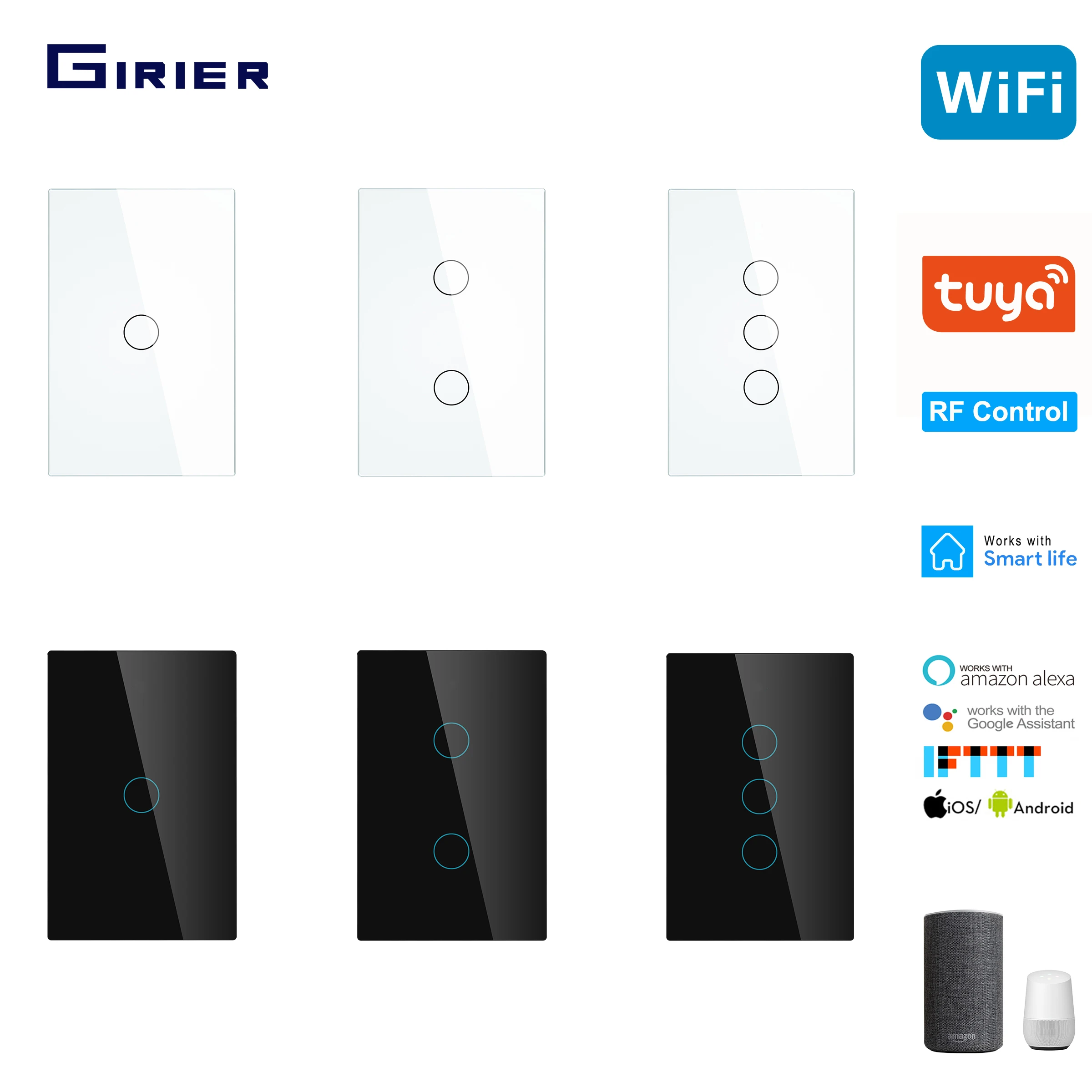 

Smart Wifi Touch Switch No Neutral Wire Required Smart Home RF433 Tuya App Wireless Remote Light Switch 170-250V Support Alexa