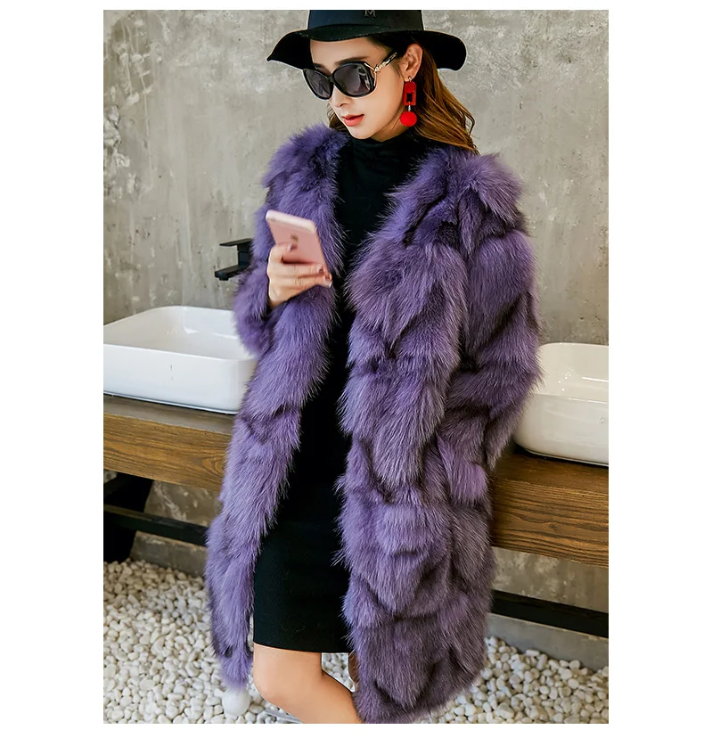 Clearance Free shiping new real genuine natural fox fur coat women fashion 90CM long jacket outwear custom any size 6