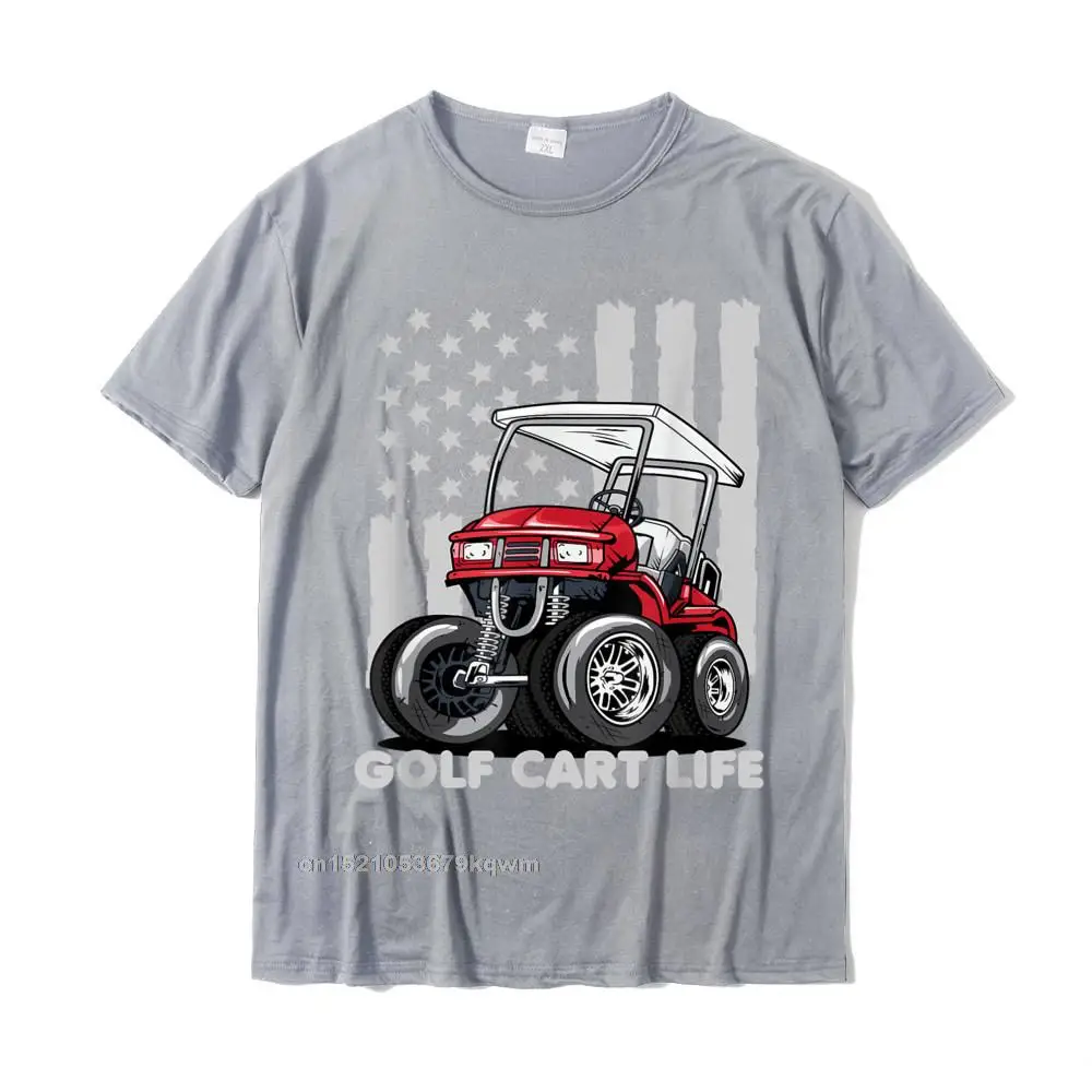 Custom Funny VALENTINE DAY 100% Cotton O Neck Men Tops Shirt Printing Tee Shirts Retro Short Sleeve Top T-shirts Golf Cart Life Funny Golf Cart with USA Flag T-Shirt__3861 grey