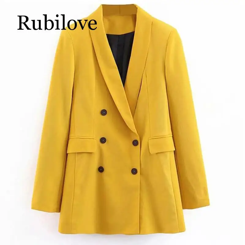 2019 женский двубортный Длинный блейзер офисный маленький пиджак для Отдыха