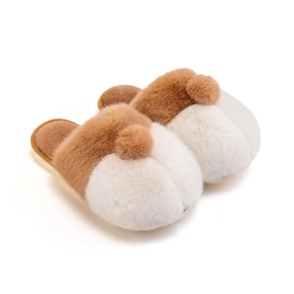

Suihyung Women Fur Slippers Winter Warm Cartoon Corgi Hip Indoor Home Slippers Female Furry Slip On Fluffy Fur Slides Flip Flops