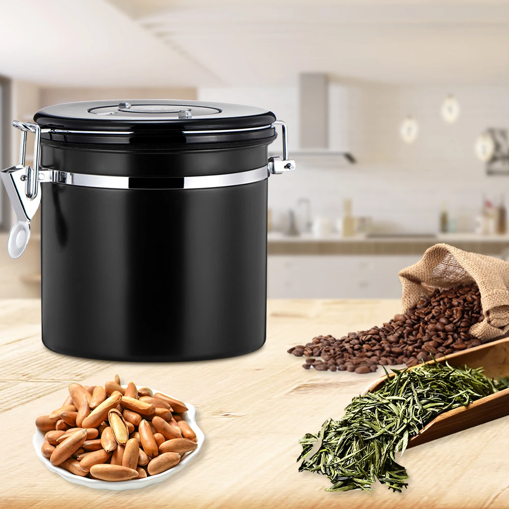 

Stainless Steel Coffee Beans Sealed Can Airtight Sealed Canister Coffee Flour Sugar Container Holder Can Storage Bottles Jars