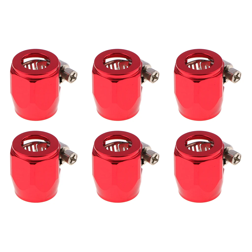 6Pcs 8AN Fuel Line Hose Clamp - Hose End Fitting for Fuel/ Water/ Oil/ Air Line - Aluminum Alloy, Red