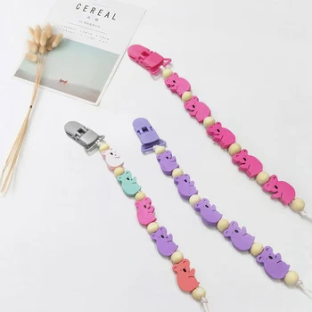 

1PCS Baby Pacifier Holder Chain Chew Colorful Koala Wooden Silicone Beads Infant Boys Girls Pacifier Clips Anti-lost Chains