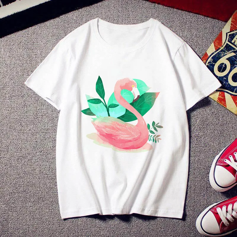 2020 Flamingo Beauty T-shirt Women's Print Fashion Trendy 90's Harajuku Short Sleeve T-shirt White Summer T-shirt Top
