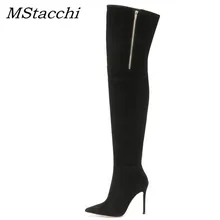 MStacchi/Новые Высокие женские сапоги на высоком каблуке; зимние модные женские сапоги выше колена; Botas Mujer; обувь на тонком каблуке с острым носком; женские ботинки