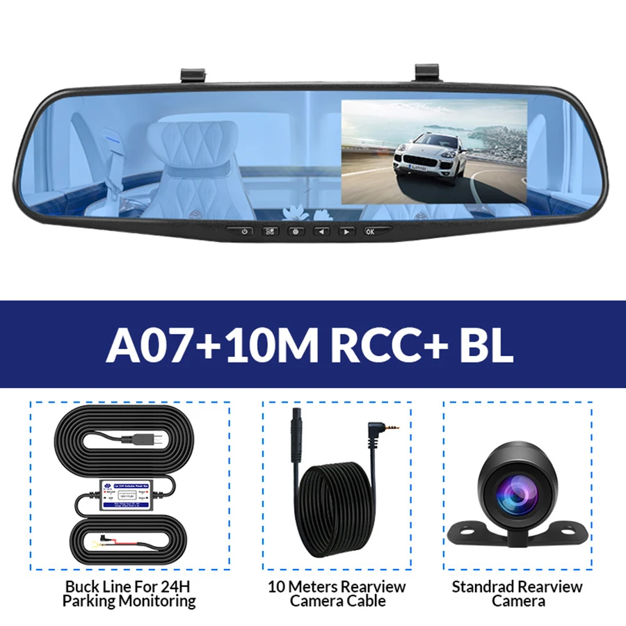 E-ACE Автомобильный видеорегистратор 1080 P с двумя объективами камеры черточки рекордер с камерой заднего вида и видеомагнитофоны синий видеокамера транспортных средств регистратор - Название цвета: A07-10M RCC-BL