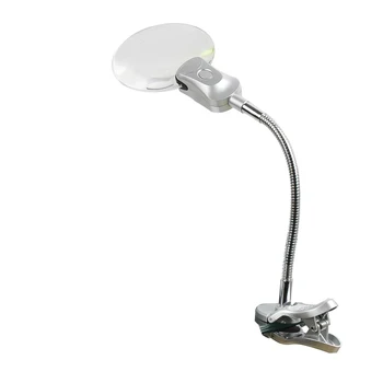 

6X Amplification Table Magnifier with 2 LED Lamp Magnifier Clip-on Desk Table Magnifying Glass Loup Desk Lamps TB Sale