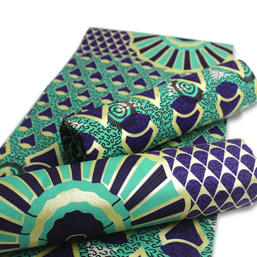 Lastest African Golden Wax Fabrics Cotton Prints Nigerian Rapper Aqua Color Batik Ankara Nice New Coming Veritable  Material