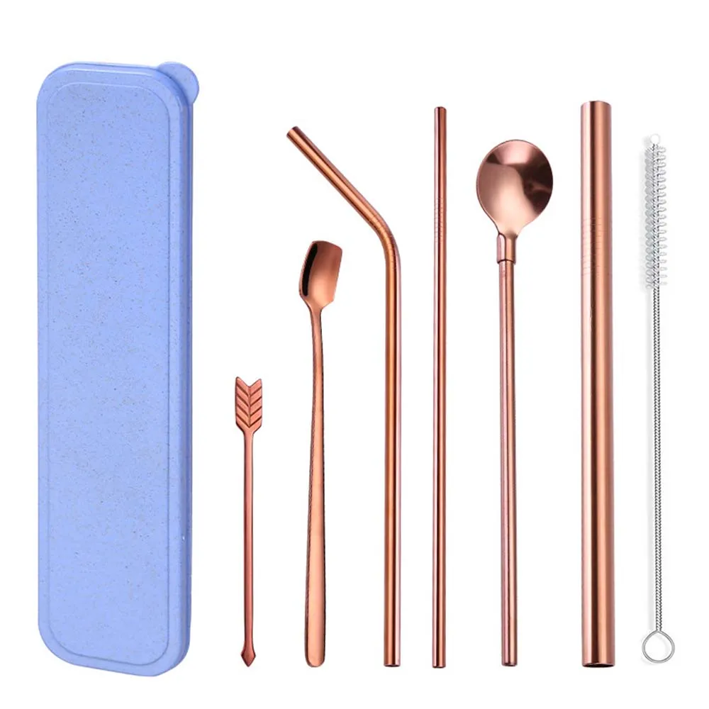 1 Set Stainless Steel Straw Cutlery Set Portable Tableware Creative Straw Spoon Stirring Spoon 8 Sets Of Multi-color Optional