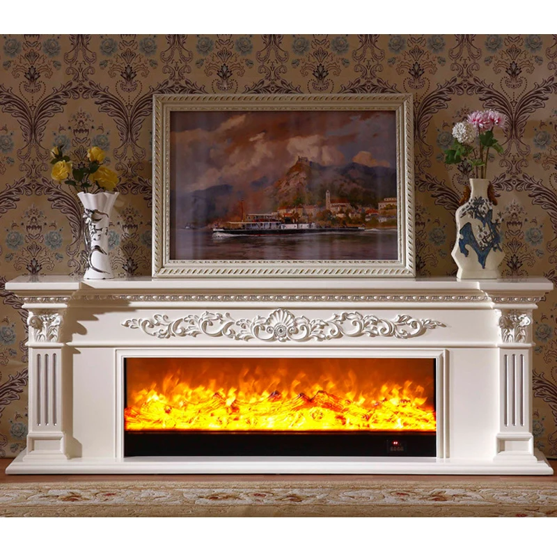 Living Room Decorating Warming Chimneypiece Wooden Fireplace Mantel W200cm  Electric Firebox Insert LED Optical Artificial Flame
