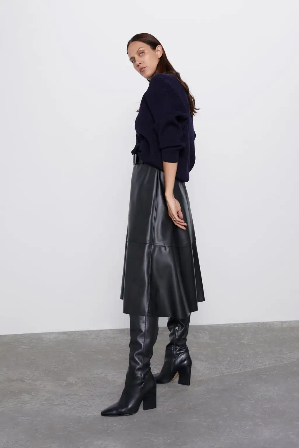 Monarchess Statement Za New Autumn Winter Skirt Fashion High Waist Belt Imitation Leather A Skirt Plus Velvet Women Clothes