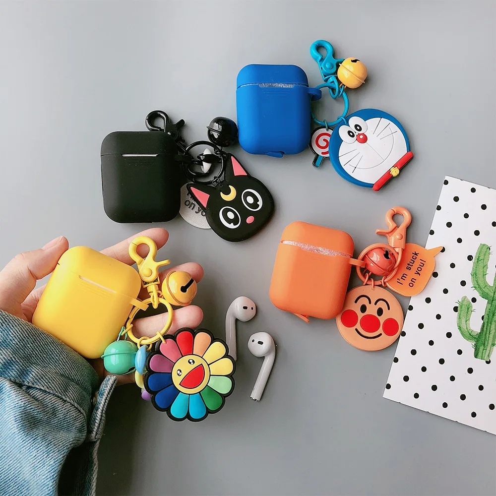 

Silicone Case Protection for Airpods 2 with Luna Sailor Moon Anpanman Doraemon Takashi Murakami Smiley Sunflower Keychain