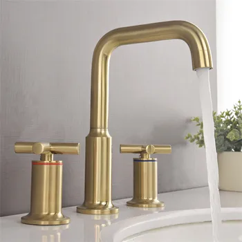 

Antique Split Basin Faucet Cross Washbasin Ft1003 Mixing Gold Double Handle Three-Hole Copper 4 1.5 Brushed Seat 15kg 40 Spiral