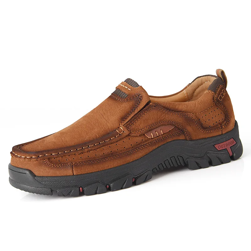 New Style Men Outdoor Large Size Dull Polish Cowhide Hiking Shoes Men Anti-slip Damping Wearable Low Top Hiking Shoes