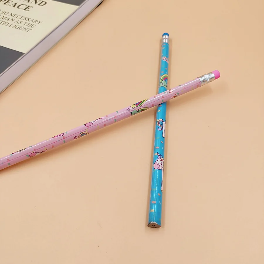 12Pcs Kawaii Unicorn Wooden Student Pencil Cute Candy Color HB Pencils For Kids Gift School Supplies Pencil Novel Stationery