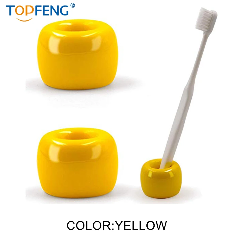 YELLOW Topfeng мини керамика ручной работы пара держатель для зубных щеток подставка для ванной комнаты туалетный столик, белый, упаковка из 2 - Цвет: YELLOW