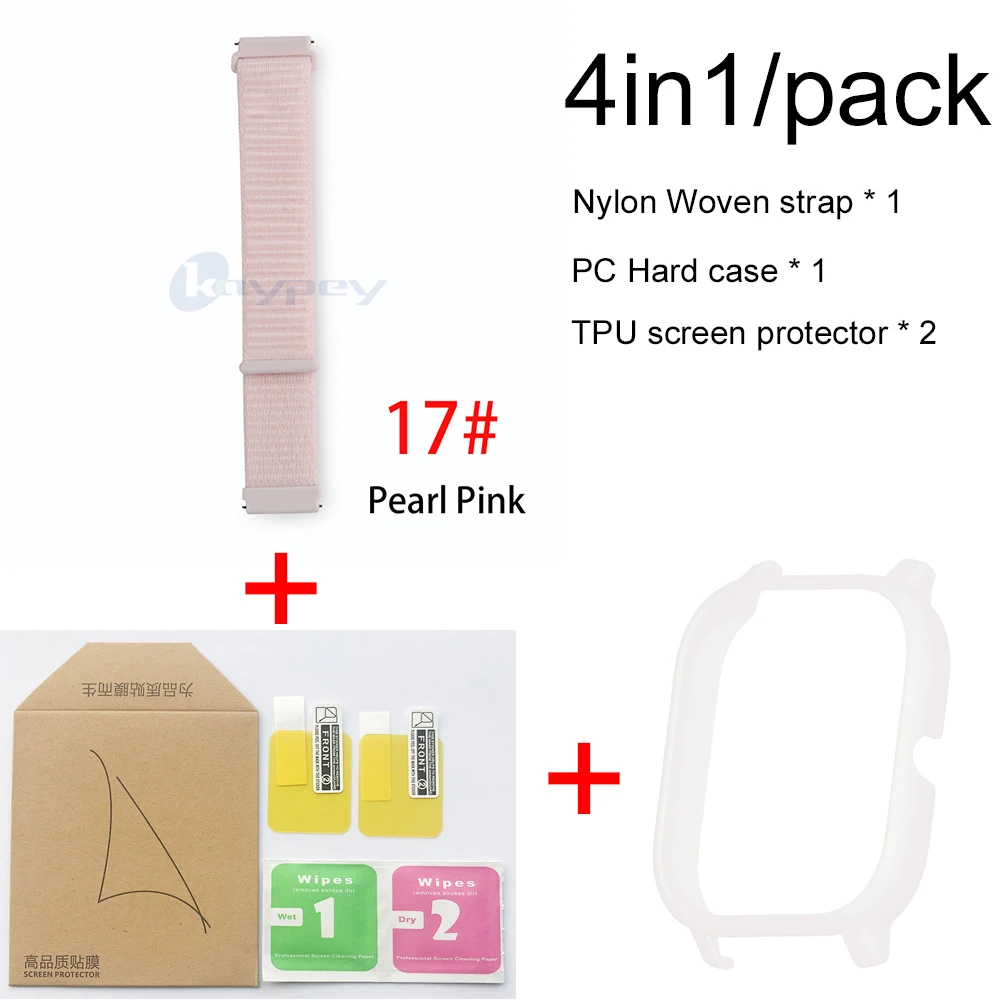 17-White case 4в1 для Xiaomi Huami Amazfit GTS нейлоновый тканый Ремешок Браслет Smartwatch Браслет Amazfit GTS чехол с защитой экрана - Color: 17-White case